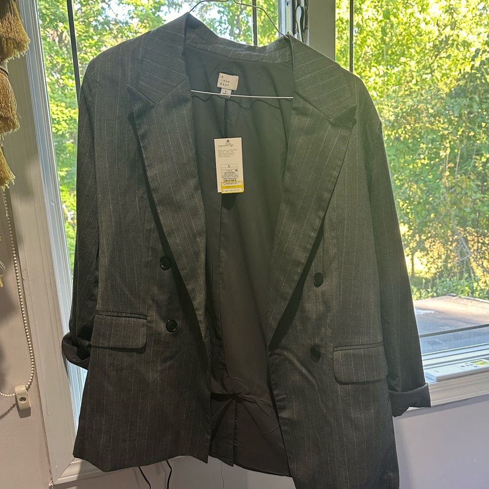 Women's Gray Pinstripe Blazer